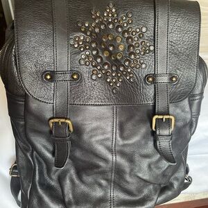 Real Leather Backpack with Studded Design